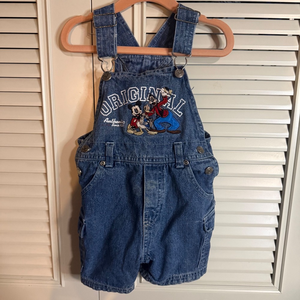 Disney Mickey Mouse Friends Vintage Denim Overalls Toddler 18M Blue Shortalls